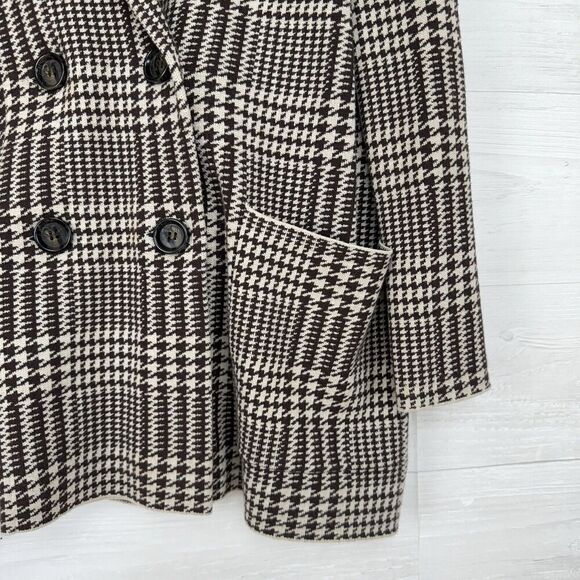 Zara Houndstooth Double Breasted Oversized Knit Sweater Blazer Jacket Size M - Picture 5 of 16